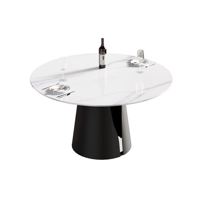 53.15" Modern Artificial Stone Round Dining Table - Black Base
