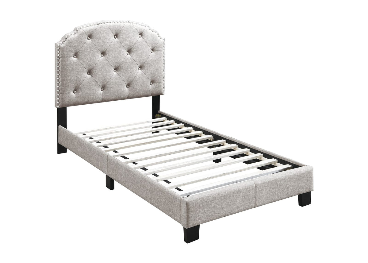 Twin Size Burlap Button Tufted Bed Frame Light Brown