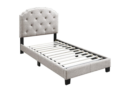 Twin Size Burlap Button Tufted Bed Frame Light Brown