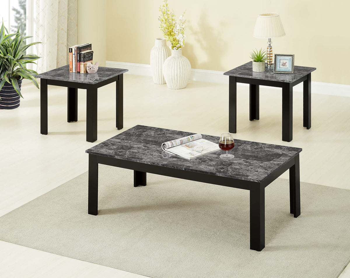 3pc Traditional Gray Wood Coffee Table Set - Rectangular & Square