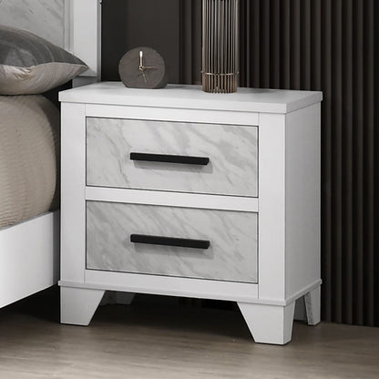 White Bedside Cabinet - 2 Drawers Contemporary Nightstand for Bedroom