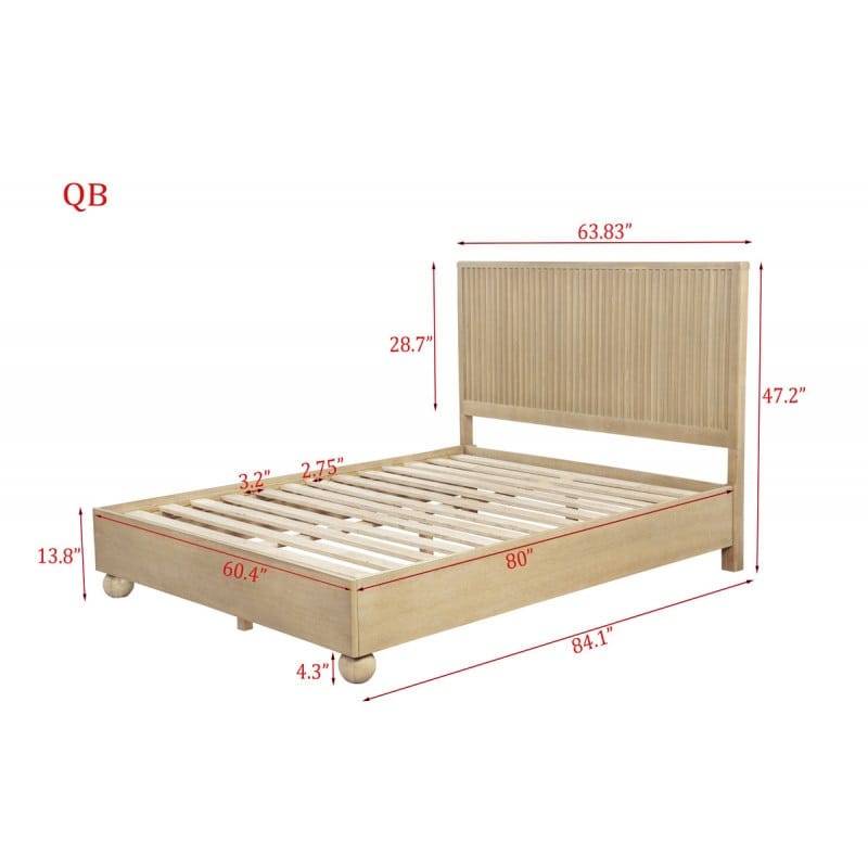 Queen Light Oak Wood Platform Bed Frame Contemporary Design for Bedroom