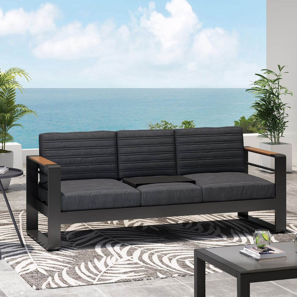 Black Aluminium Patio Sofa Set for Garden Relaxation