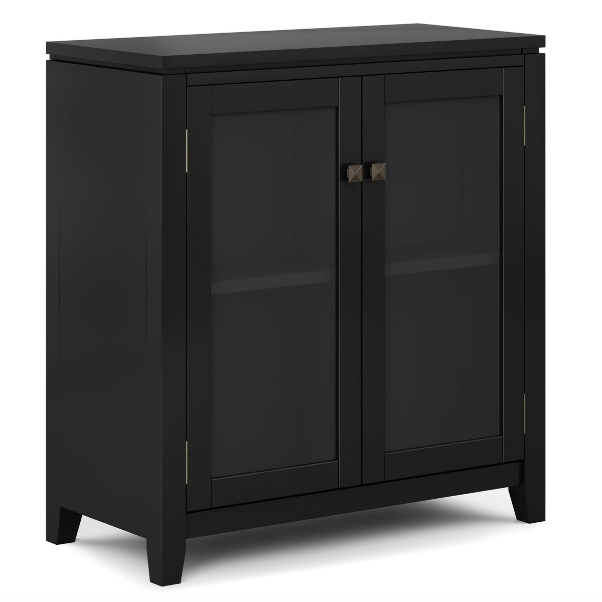 Solid Wood Storage Cabinet with Glass Doors in Black for Living Room