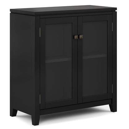 Solid Wood Storage Cabinet with Glass Doors in Black for Living Room