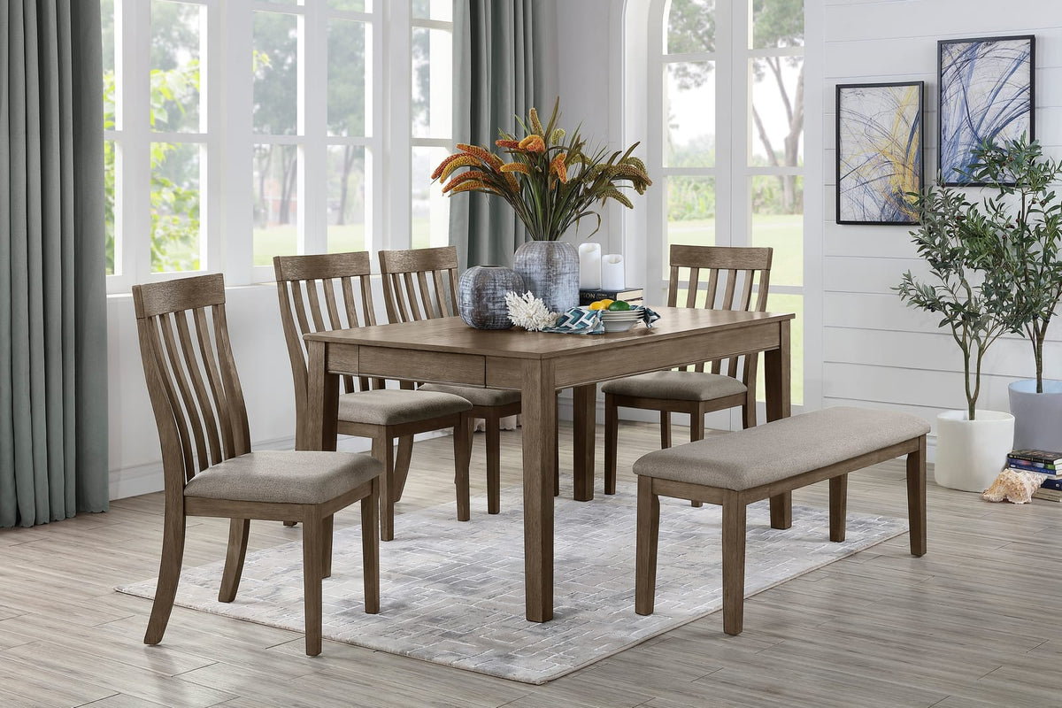 Wooden Dining Room Chair Set Brown Mix Wood Frame Gray Fabric