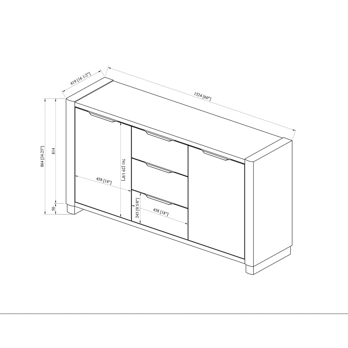 Natural Solid Wood Buffet with Cabinets - 60" Dining Server