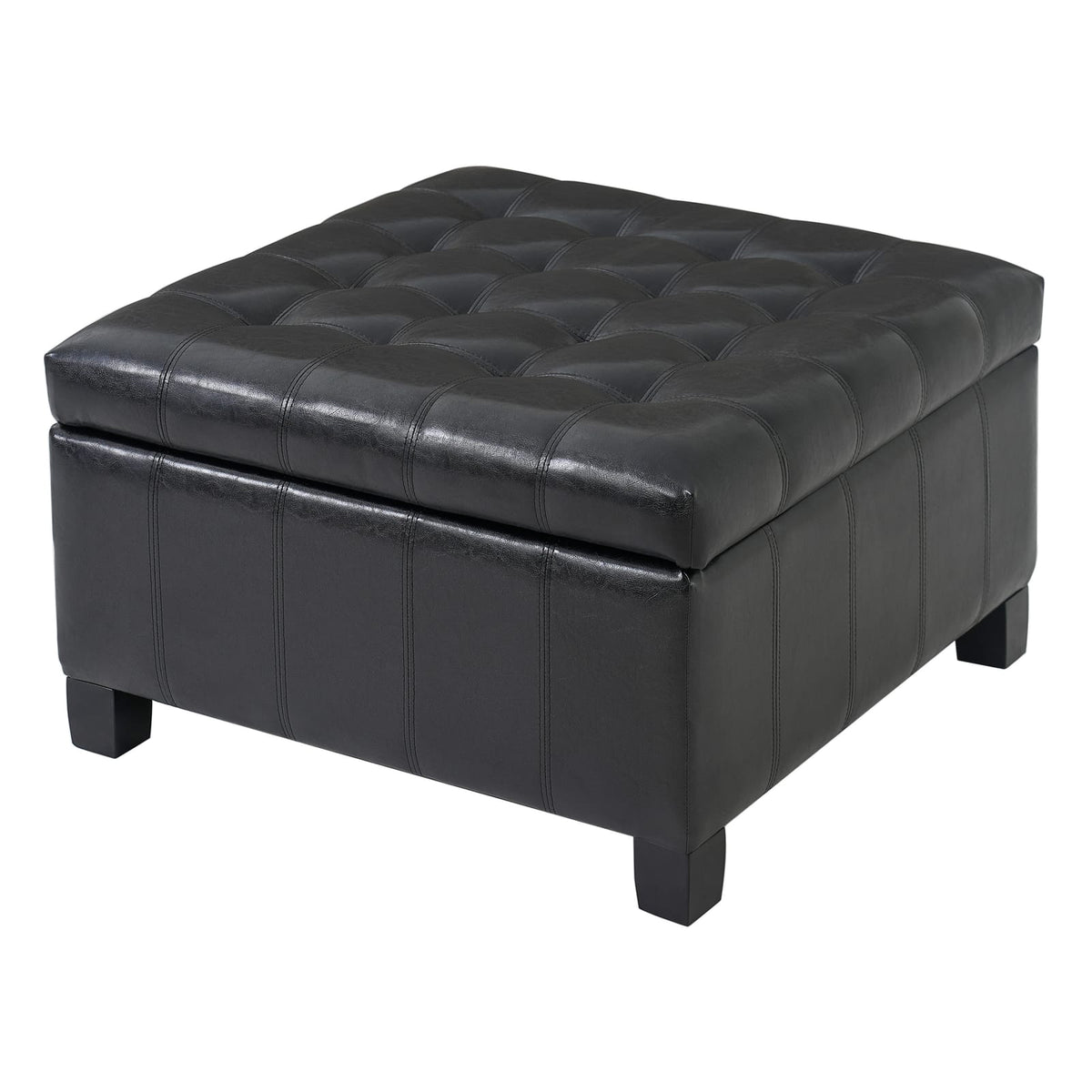 Black Storage Ottoman with Lift-Top - 30.25" Square for Living Room