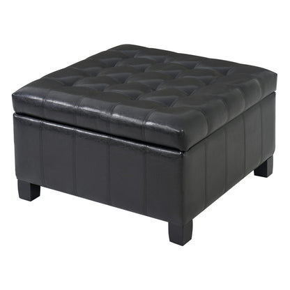 Black Storage Ottoman with Lift-Top - 30.25" Square for Living Room