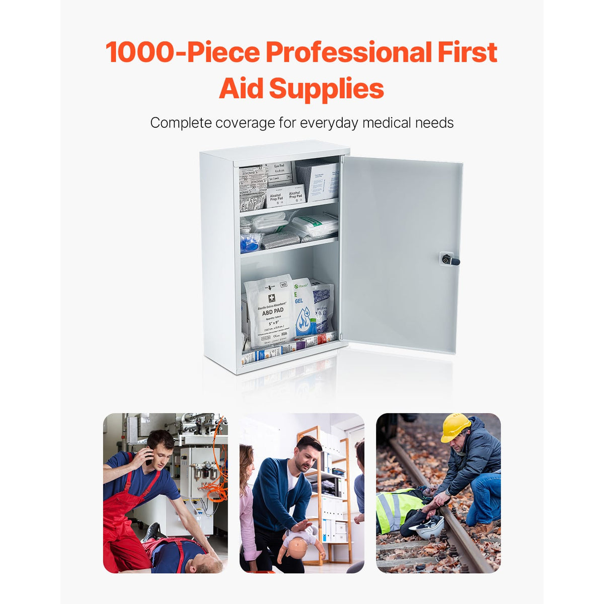 3-Shelf Metal First Aid Cabinet - Wall Mounted Medicine Box