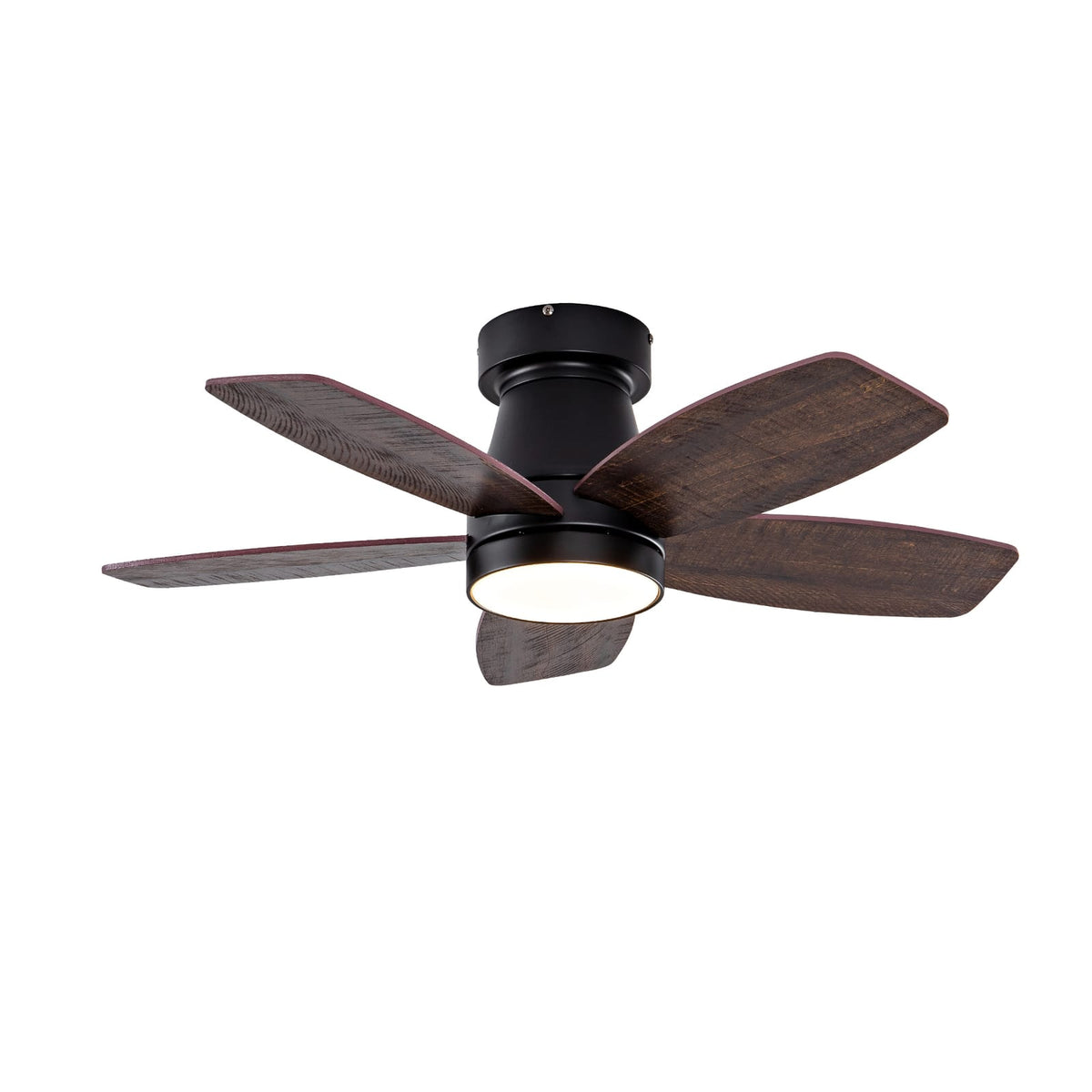 32 Inch Low Profile Ceiling Fan with Light - Black & Dark Walnut