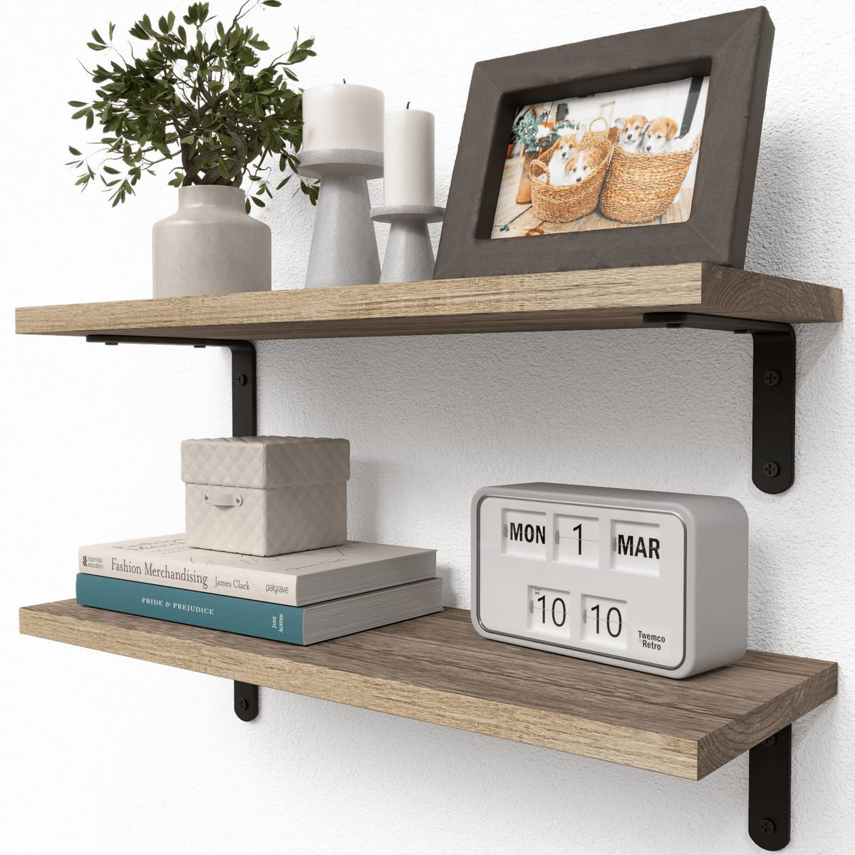 Rustic Wood Shelves Set of 2 - Farmhouse Floating Shelf for Wall Décor
