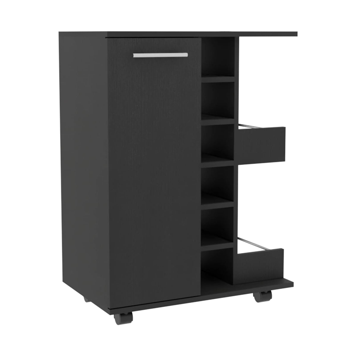 Black Bar Cart with Wine Rack - Storage Cabinet