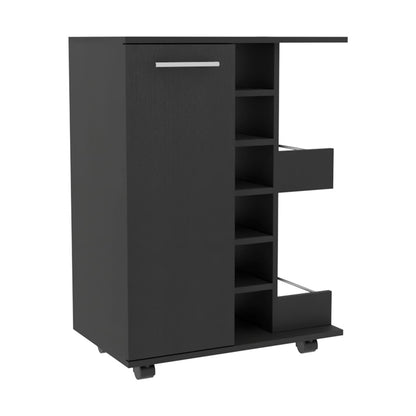Black Bar Cart with Wine Rack - Storage Cabinet