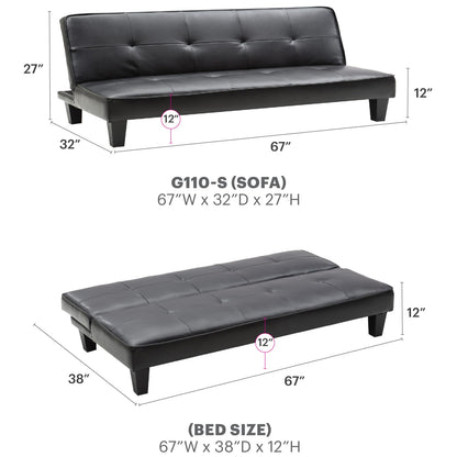 Black Sofa Bed - Beige Foam, 2 Seats for Living Room
