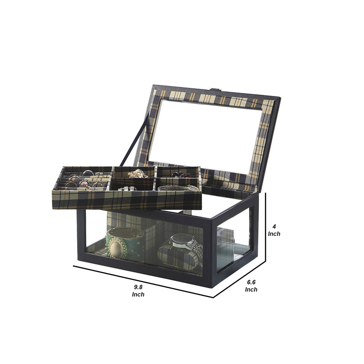Black Wood Jewelry Case with Watch Storage for Bedroom