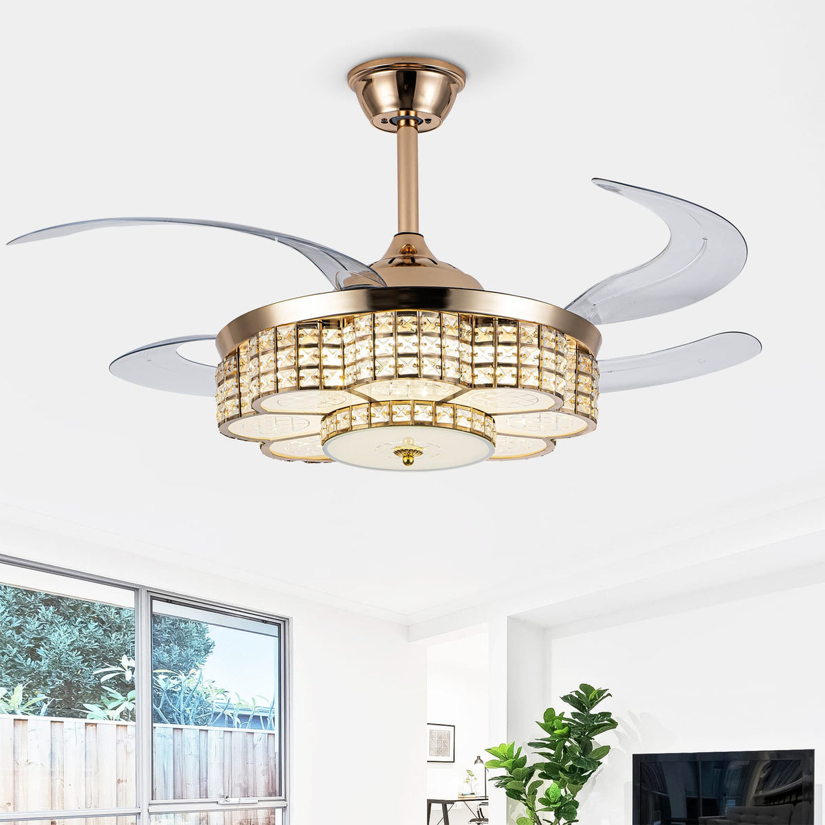 48" Ceiling Fan With Retractable Blades - Gold