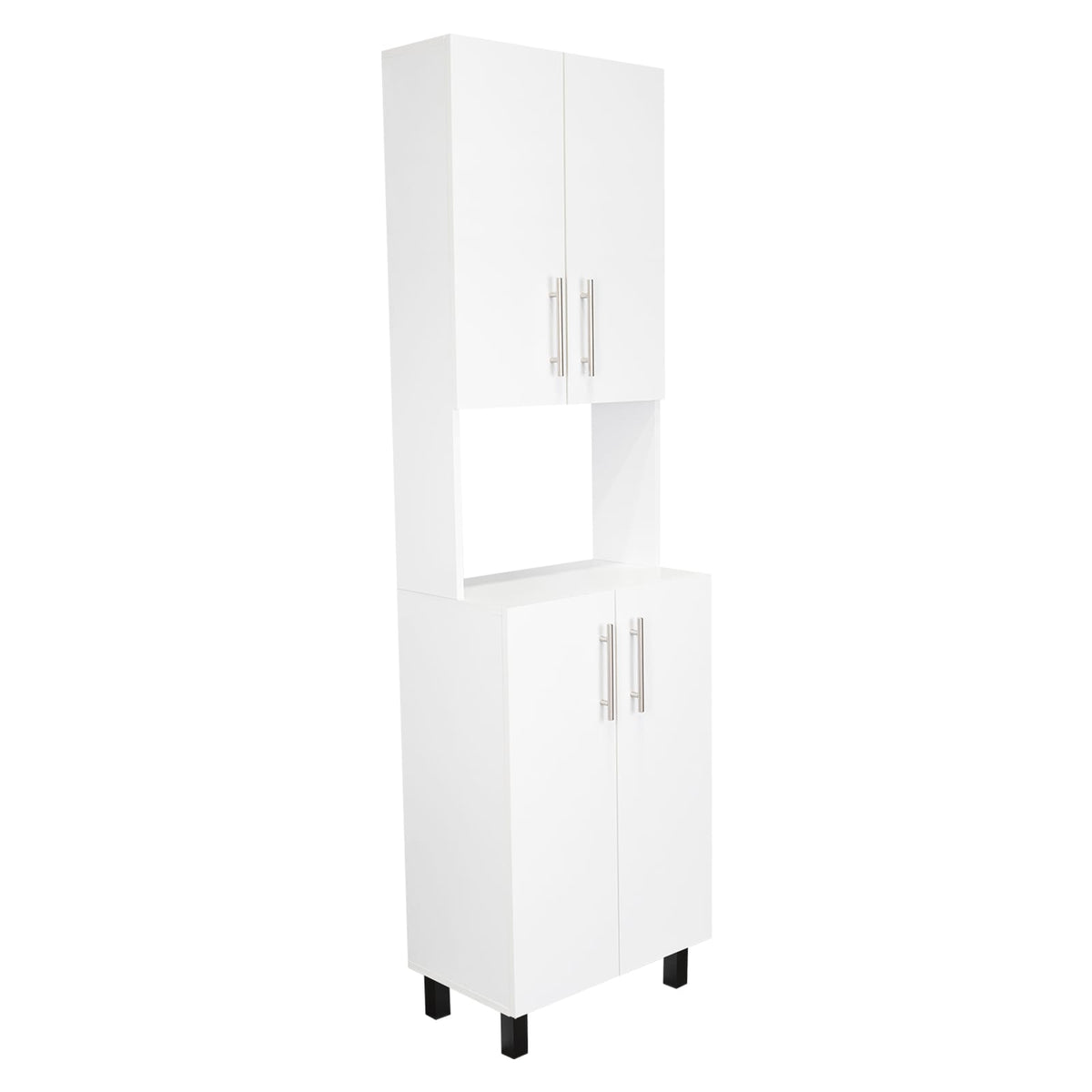 White Engineered Wood Pantry Cabinet with Hutch for Kitchen Storage for Living Room