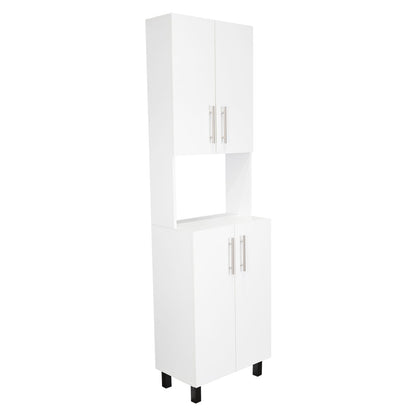 White Engineered Wood Pantry Cabinet with Hutch for Kitchen Storage for Living Room