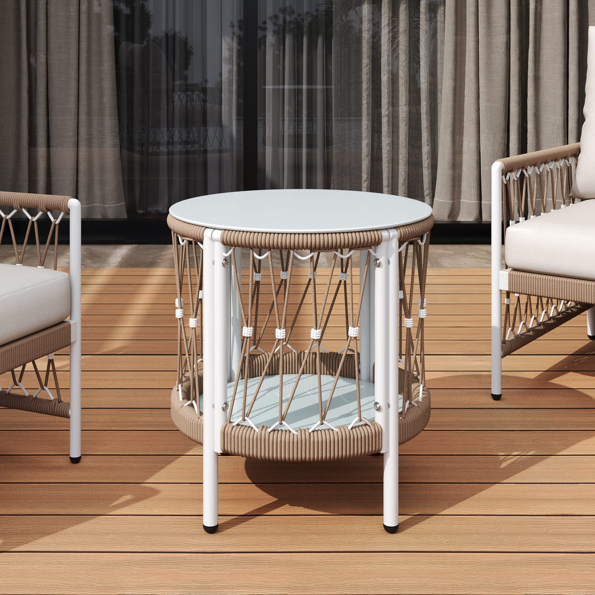 17.32" Bohemian Garden Accent Outdoor Side Table - Handwoven Rope with