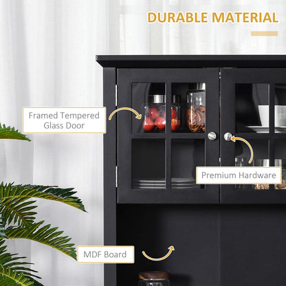 Black Kitchen Buffet with Hutch - Storage Cabinet MDF
