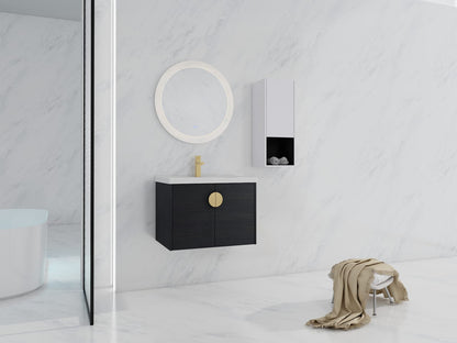 27.8" Wall Mounted Bathroom Vanity with Storage, Black Chestnut