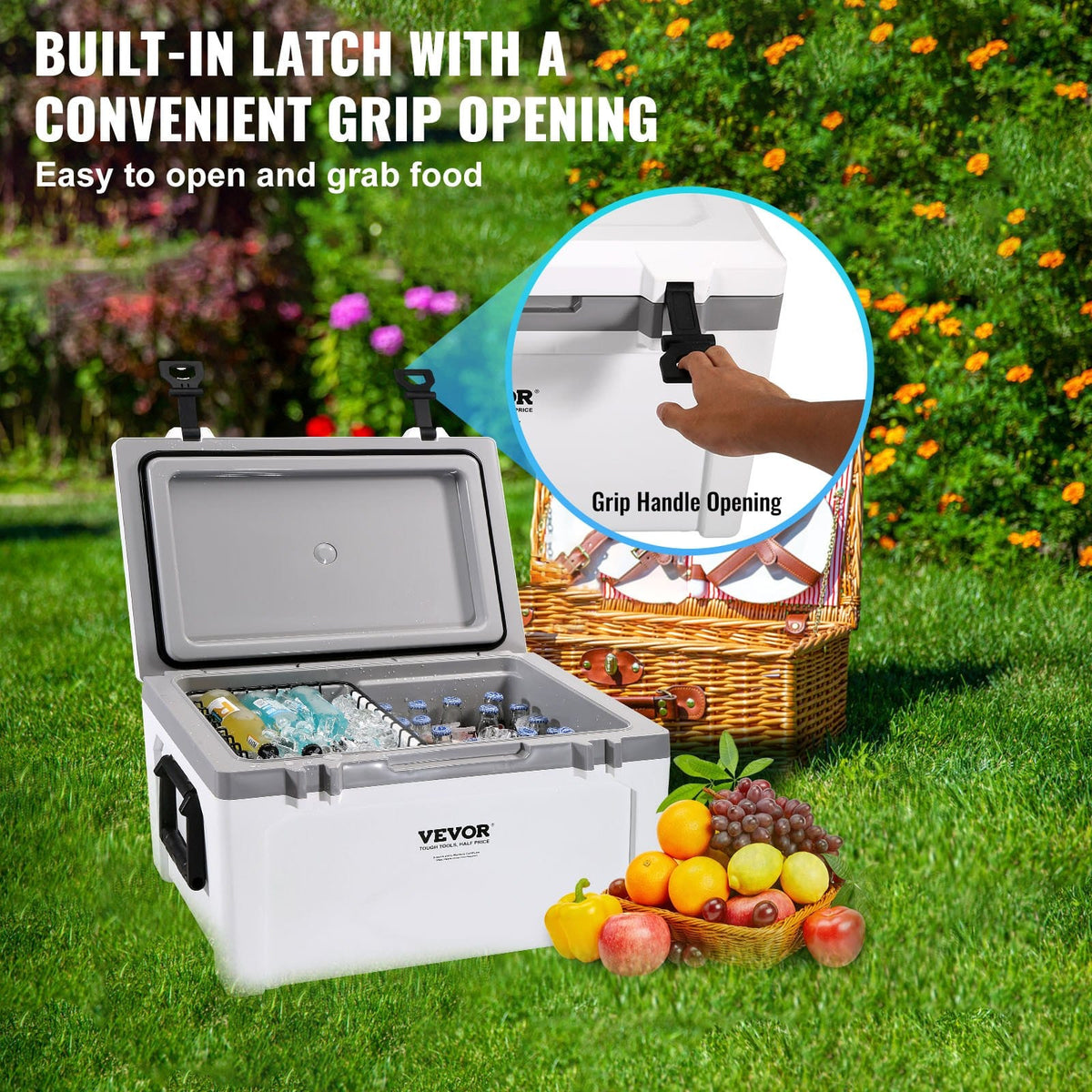 52 Qt Portable Cooler - White Plastic Ice Chest for Camping & Beach