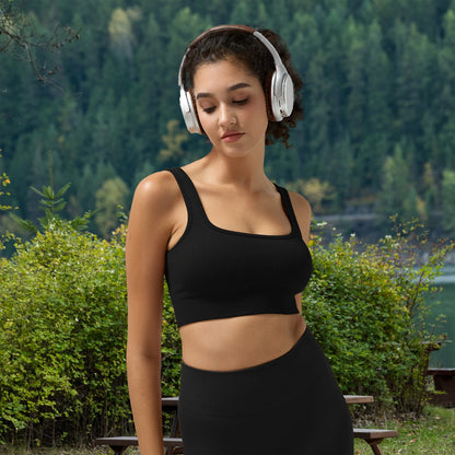 Black Nylon Mesh Sports Bra - High Support Workout Bra
