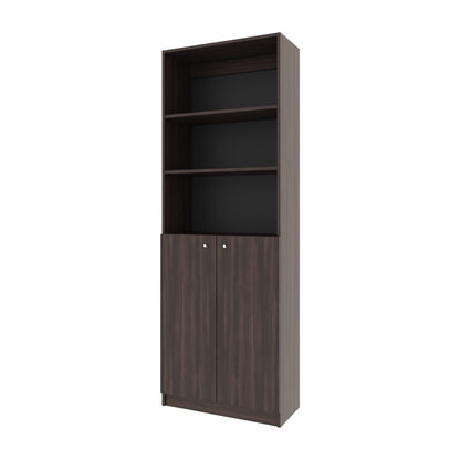 Stained Walnut Bookcase with Open Storage and 2 Doors - 5 Shelves