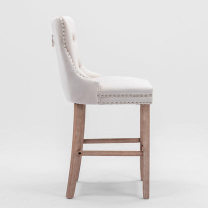 Beige Velvet Barstools Set of 2 - Modern Dining Chairs