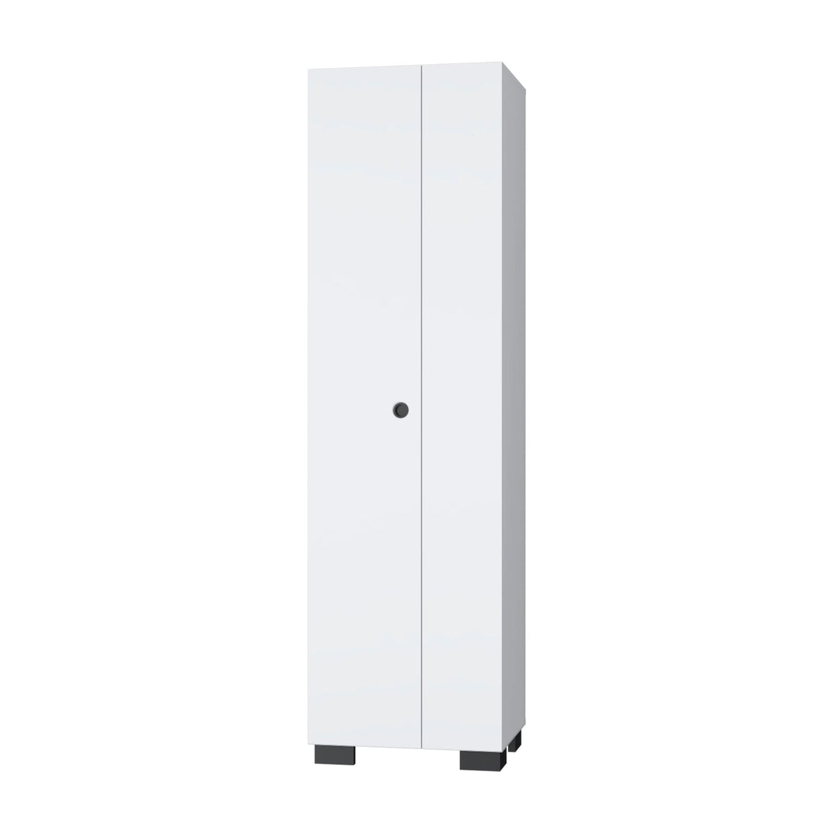 White Wood Storage Cabinet with Broom Shelves for Living Room