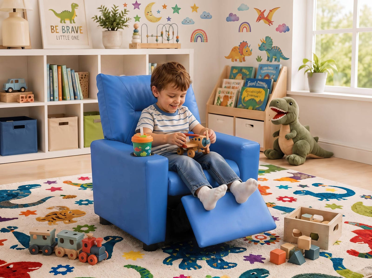 Blue Kids Recliner Chair - 23"W PU Leather