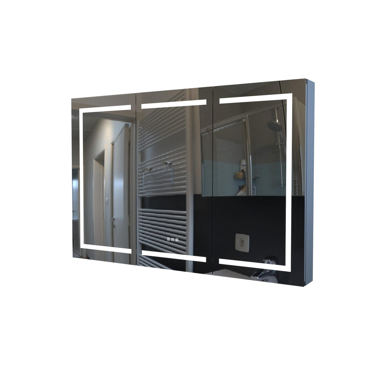 53 Inch Black Medicine Cabinet with Mirror & LED Light