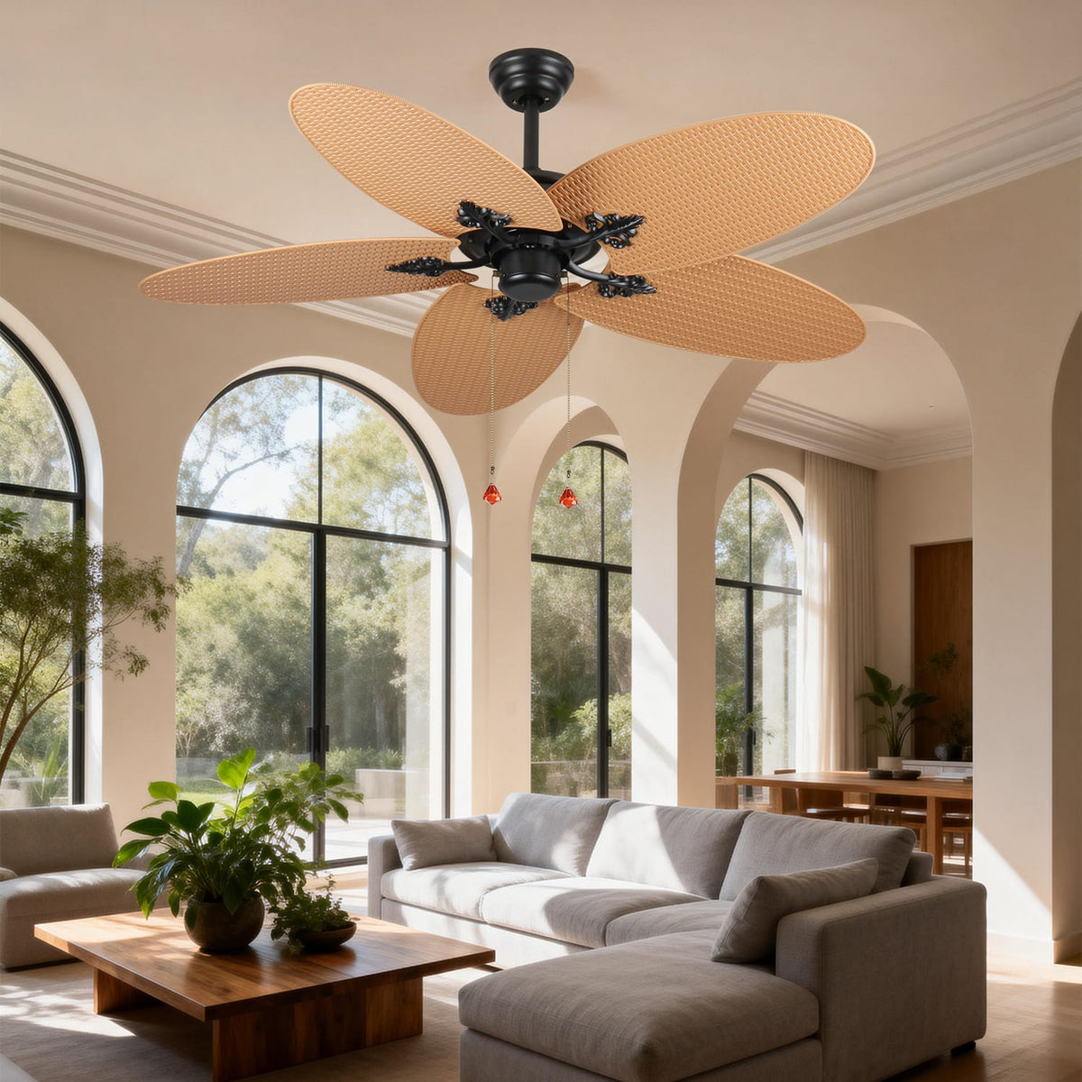 Acacia Wood Ceiling Fan with 5 Palm Leaf Blades for Stylish Rooms