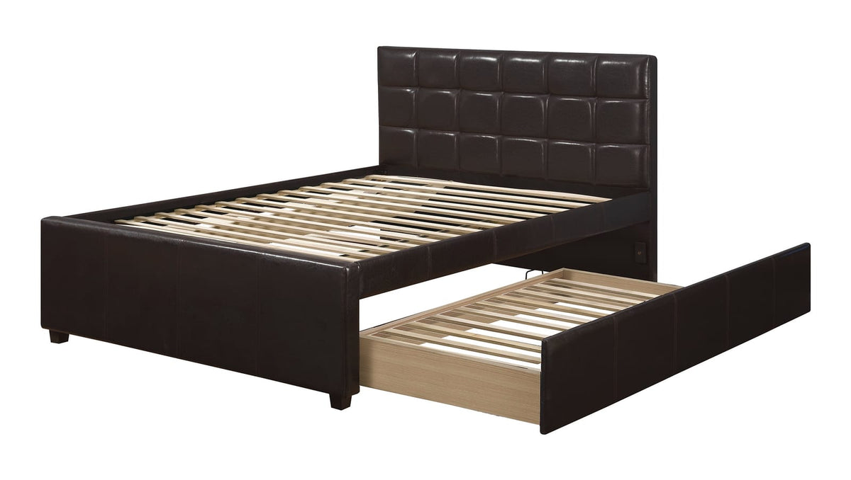 Twin Size Bed w/ Trundle - Espresso Faux Leather for Bedroom