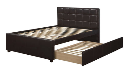 Twin Size Bed w/ Trundle - Espresso Faux Leather for Bedroom
