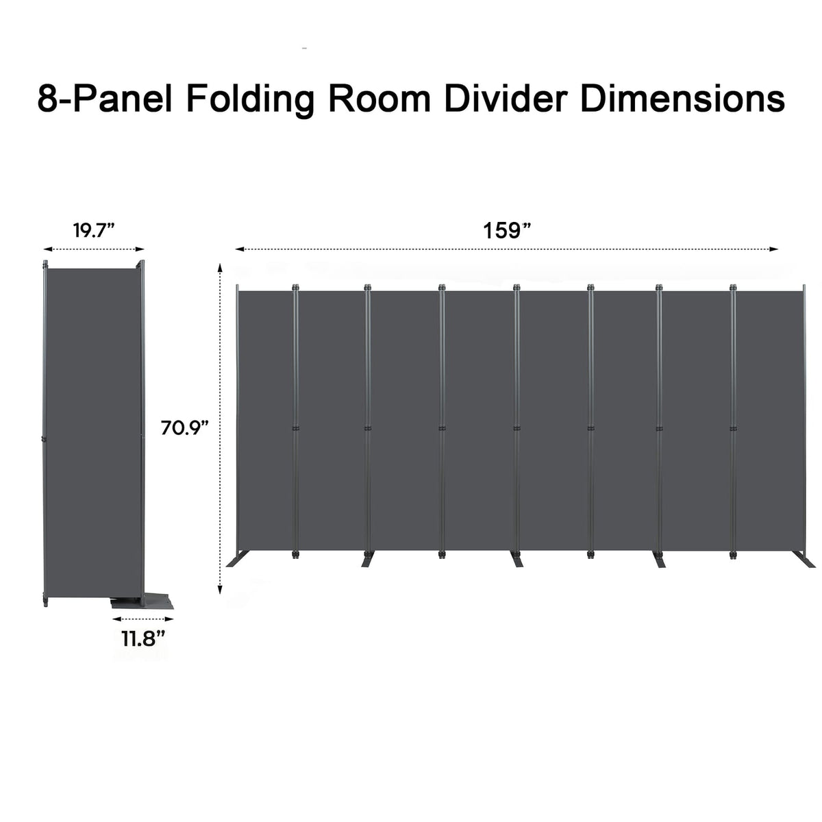 8-Panel Privacy Screen - 159" Wide Room Divider