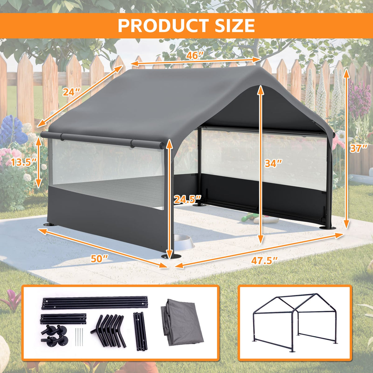 Extra Large Outdoor Dog House Tent - 4'x4' Gray, Breathable & Weatherproof