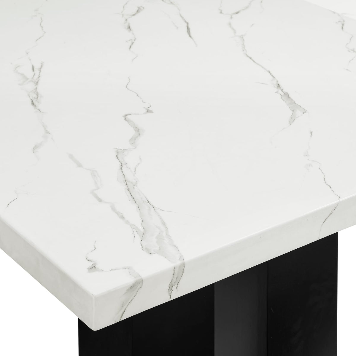 Contemporary Rectangular Dining Table with White Marble Top and Dark Wood Base