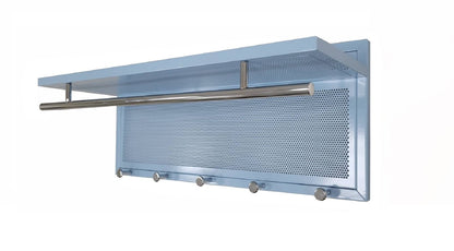 Blue Metal Coat Rack with Shelf - Wall Mounted for Living Room