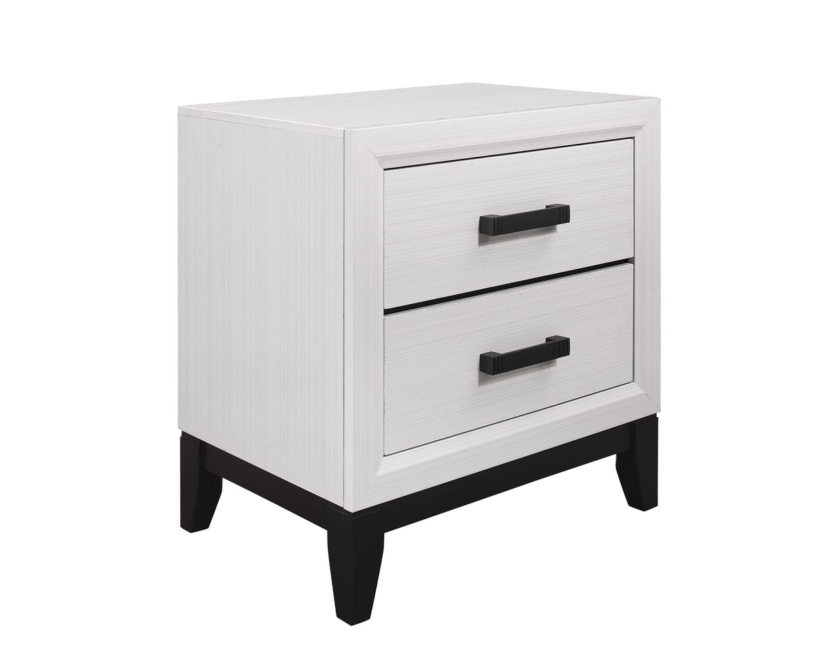 White Rubberwood Nightstand with 2 Drawers