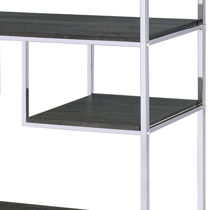 Rustic Grey Oak and Chrome 8-Shelf Bookshelf - Storage & Display