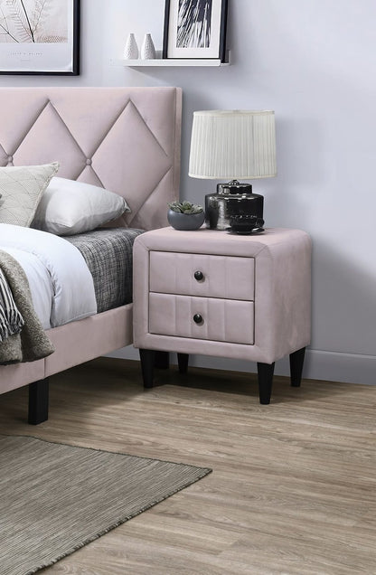 Light Pink Velvet 2-Drawer Nightstand for Glam Bedroom Storage