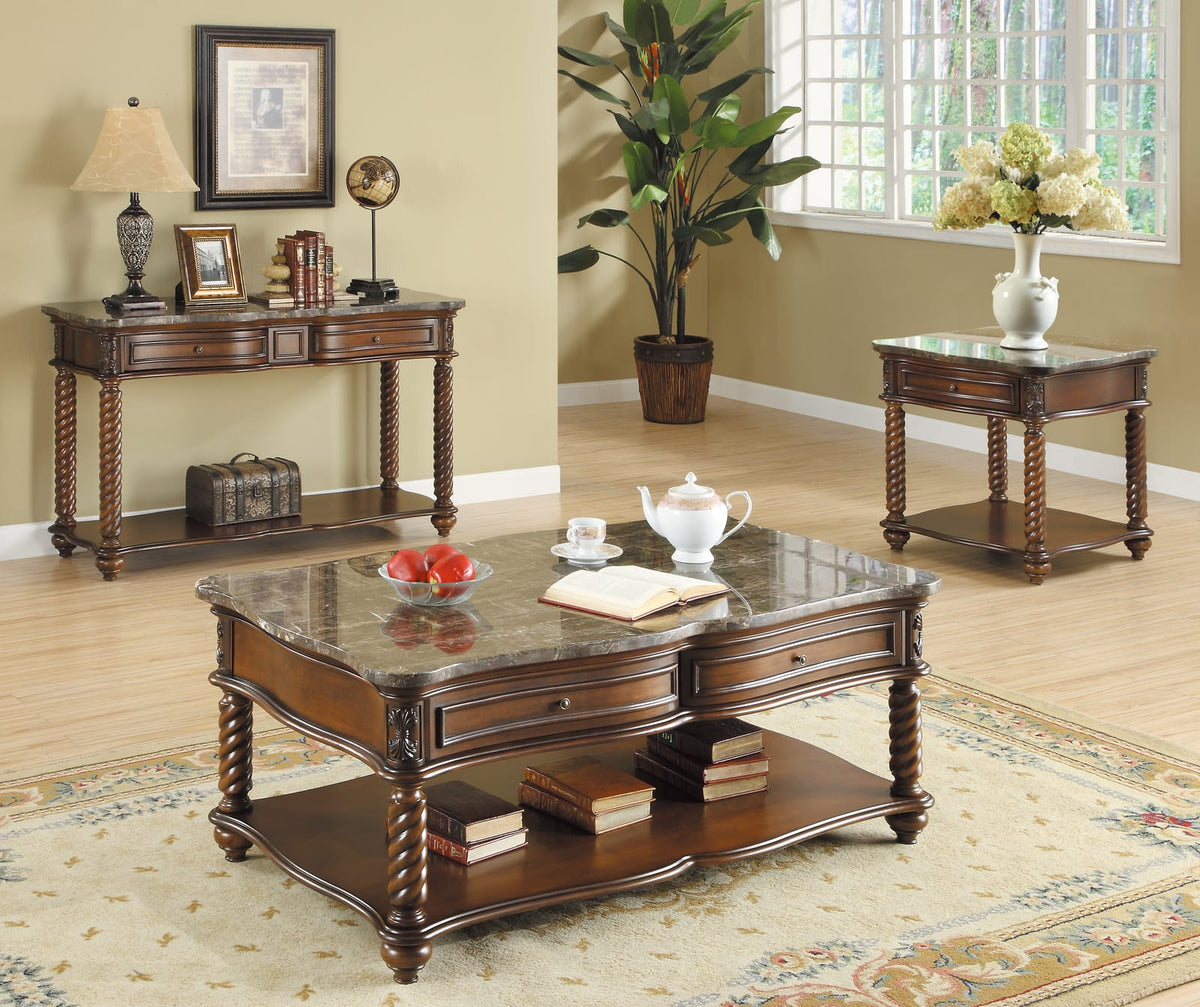 Mahogany Square End Table with Marble Top