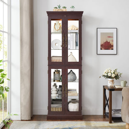 Living Room Lighted Cherry MDF Display Cabinet - 24.21 x 12.20 x 71.26", Storage