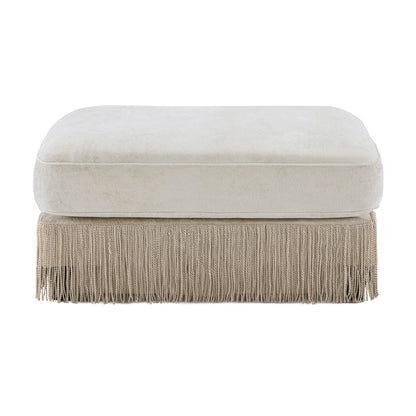 Beige Velvet Ottoman with Tassel Skirt for Living Room Decor