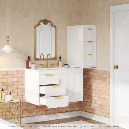 White MDF Metal Bathroom Storage Cabinet - Wall Mounted