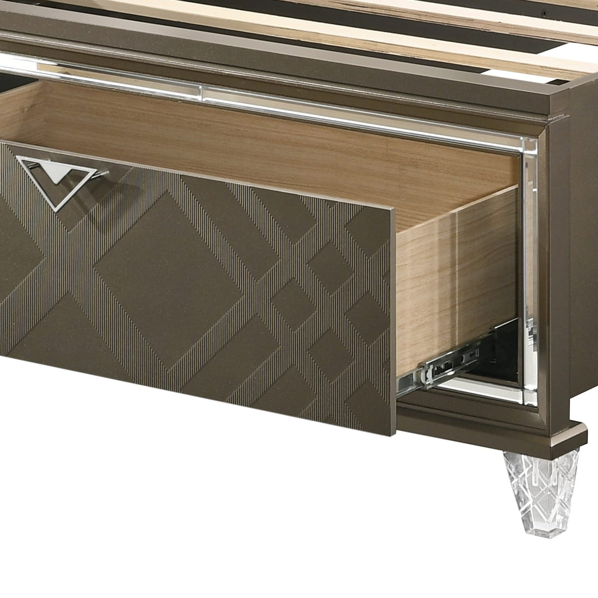 Champagne Faux Leather Full Bed with Storage