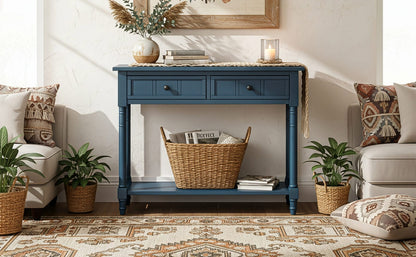 Dark Navy Console Table - Storage & Display for Living Room