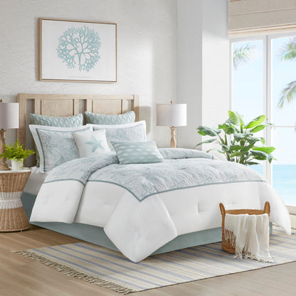 King Cotton Comforter Set - White Seashell Embroidery